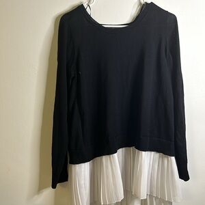 Fever overlay knit school girl sweater long sleeve size L black pleated hem